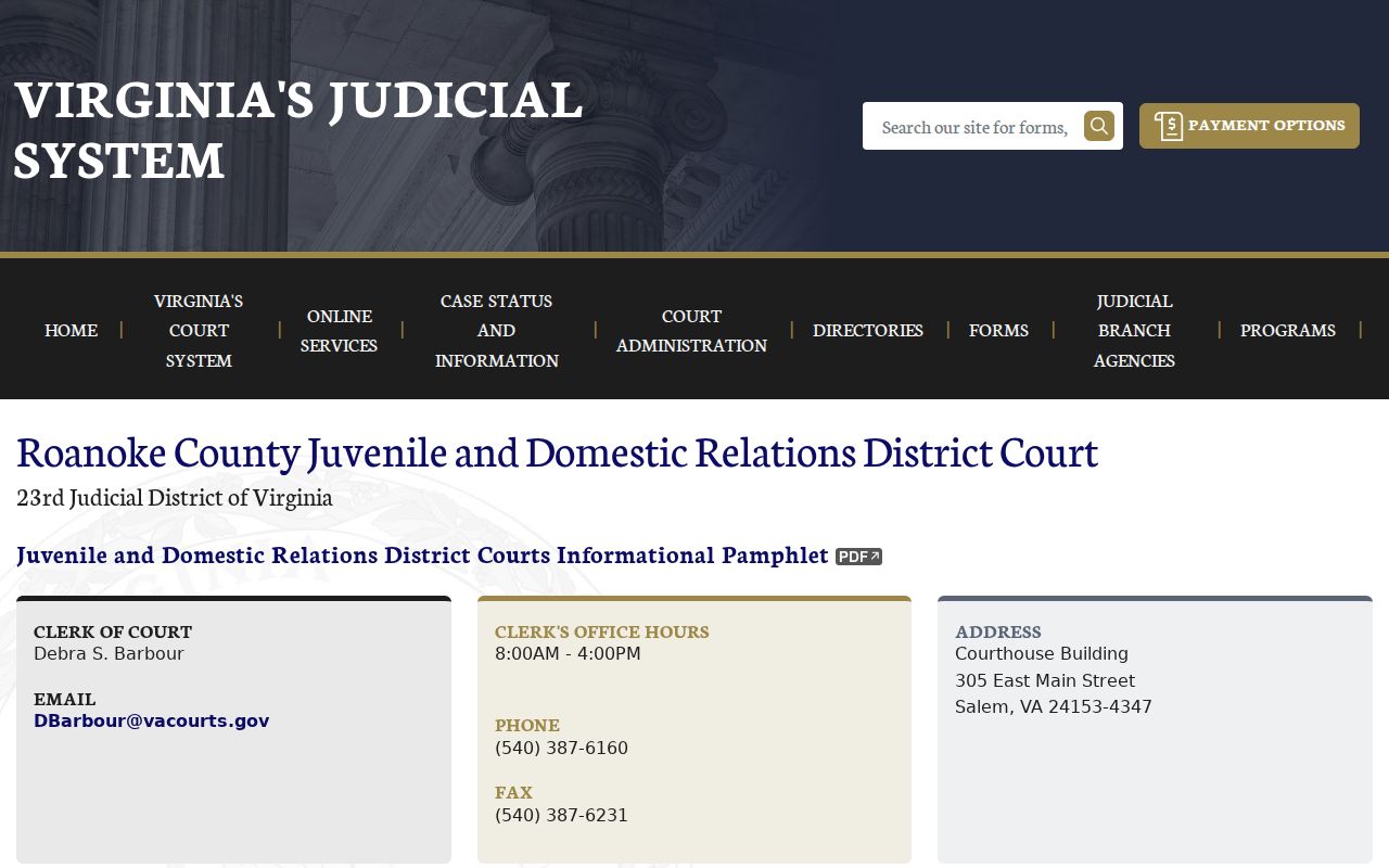 Roanoke County bench warrant records and Juvenile and Domestic Relations Court