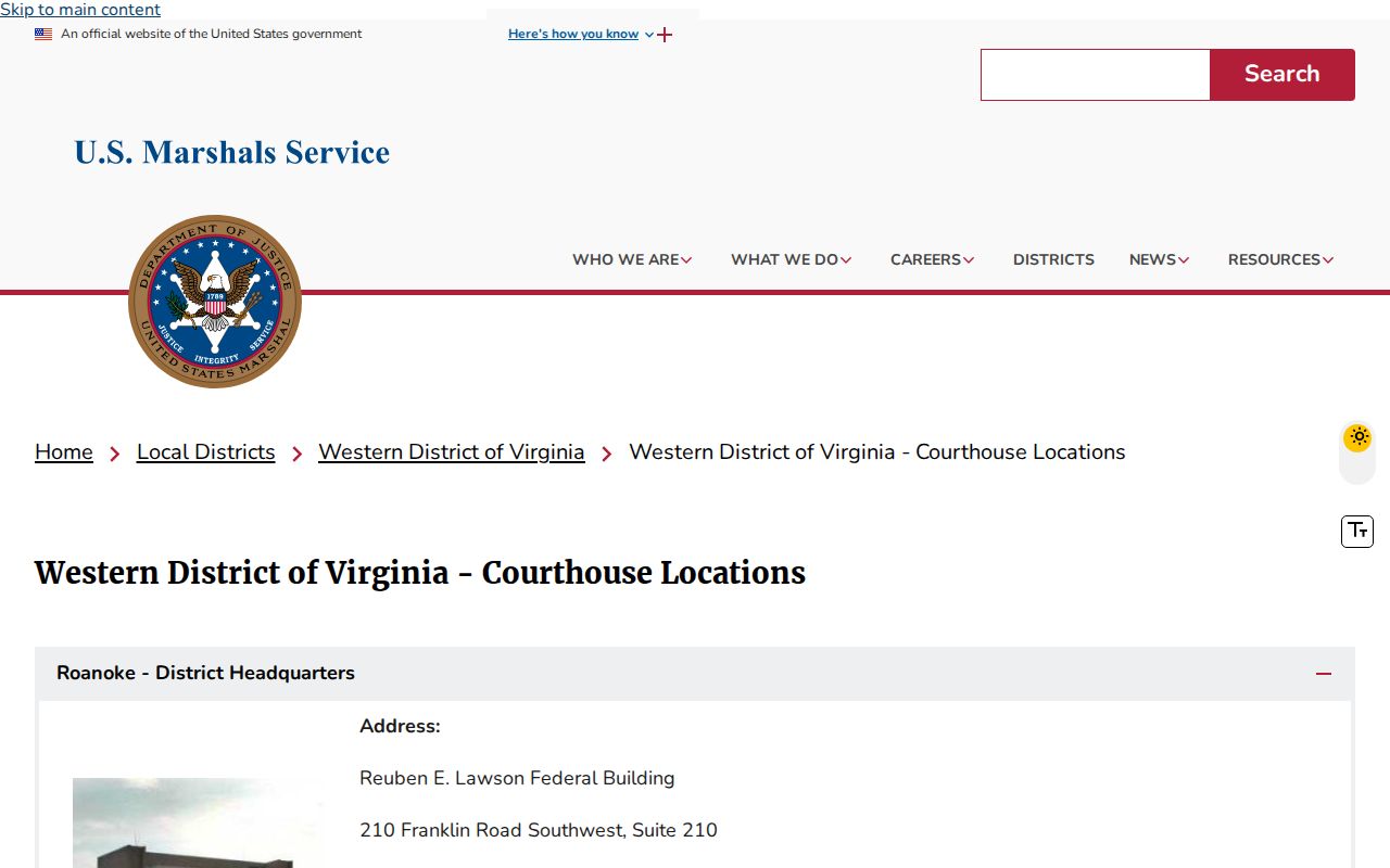 Roanoke County arrest warrant questions and the Western District U.S. Marshals location